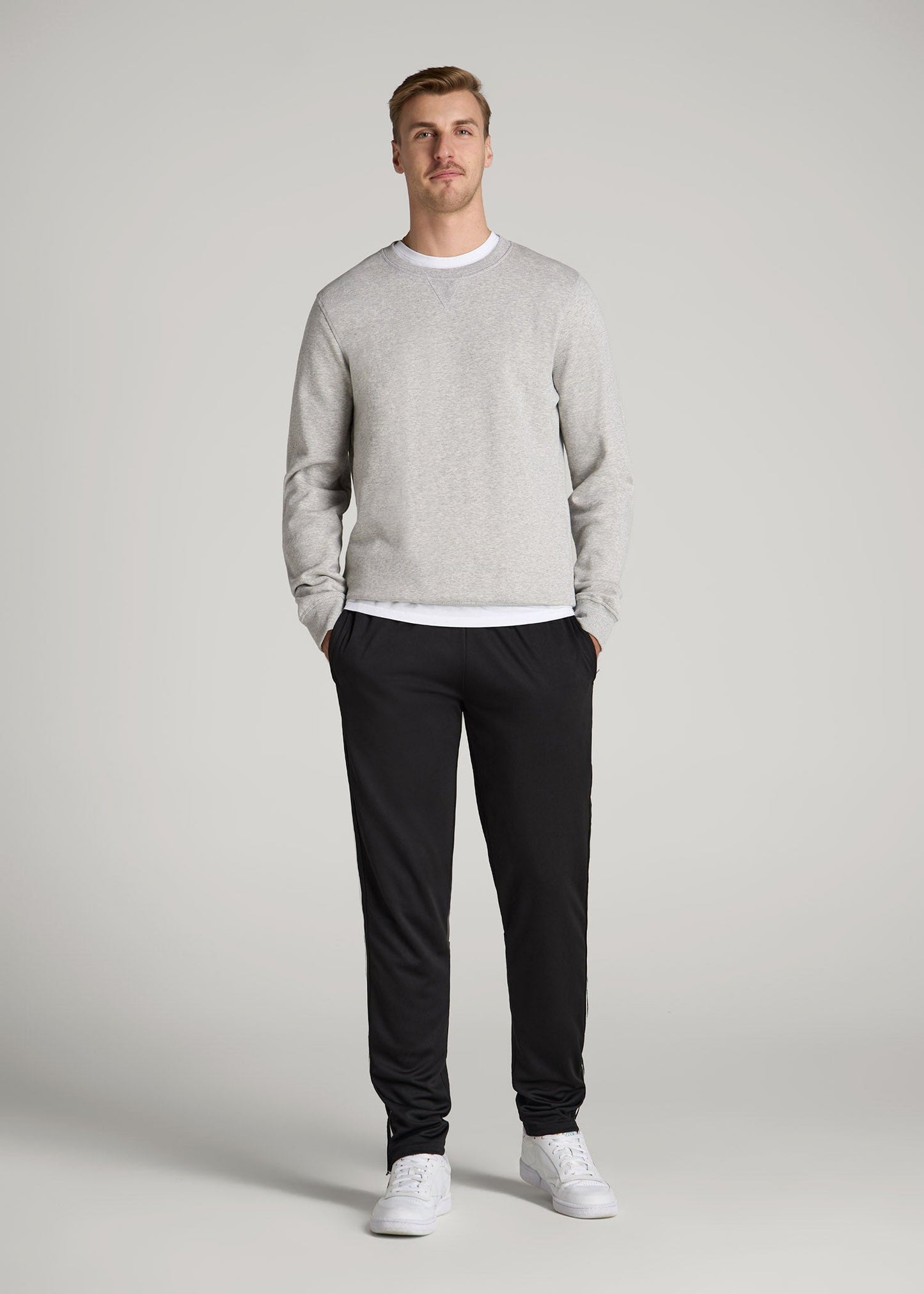Athletic Stripe Pants for Tall Men in Black