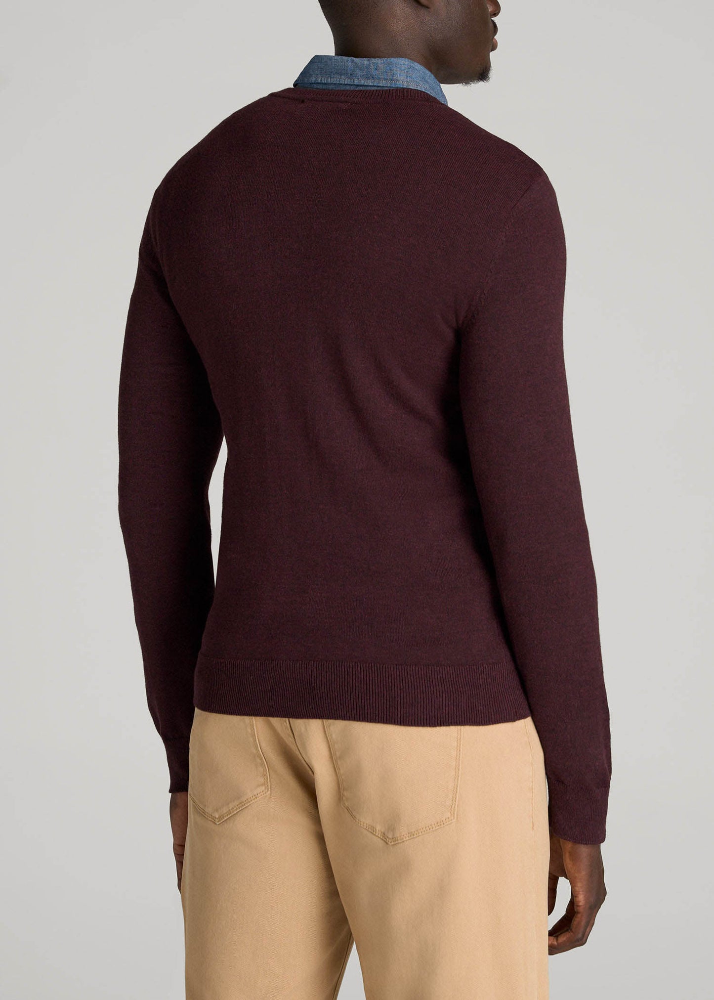 Everyday V-Neck Sweater for Tall Men in Burgundy Mix