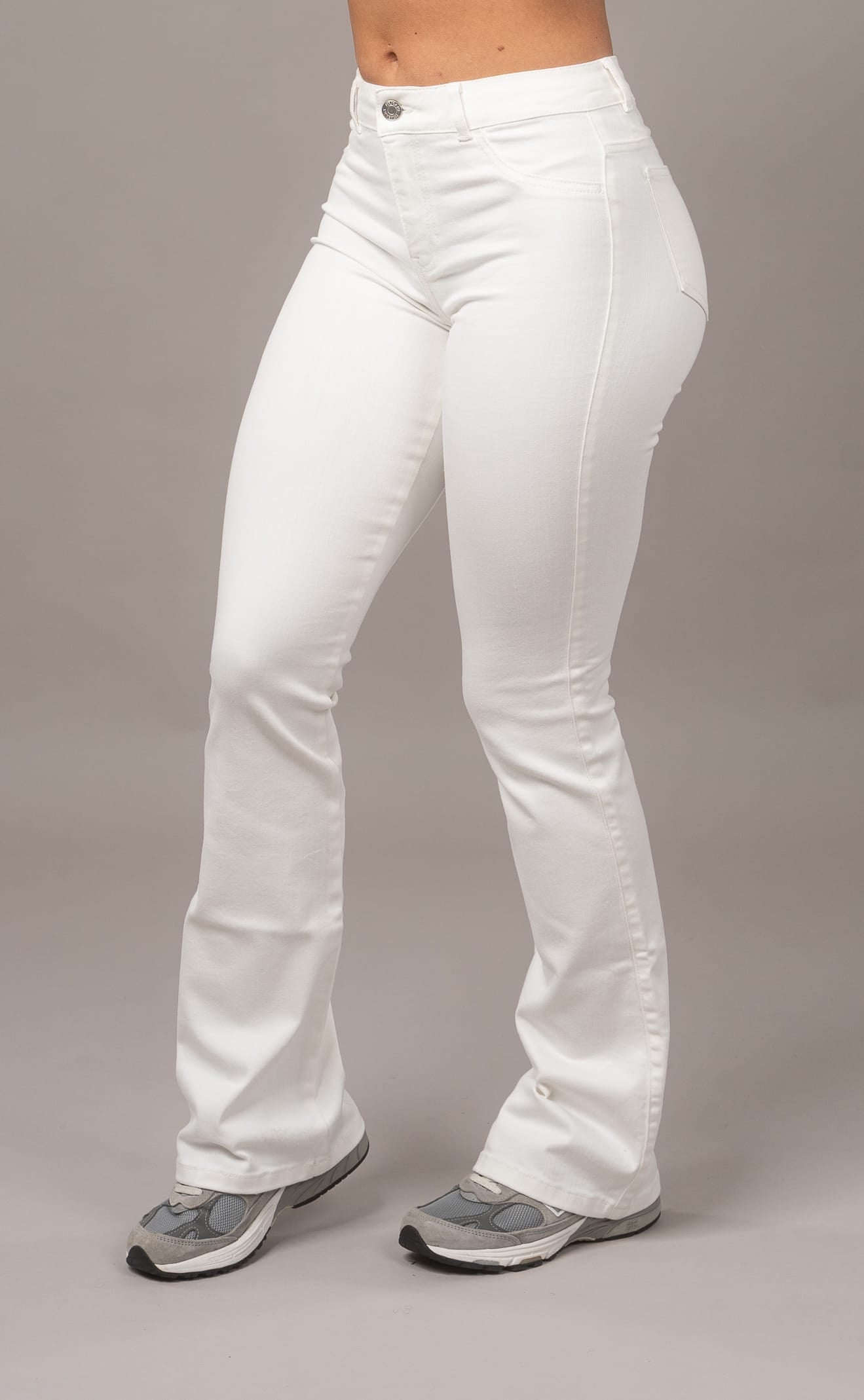 Womens Pastel Flared Mid Waisted Fitjeans - White