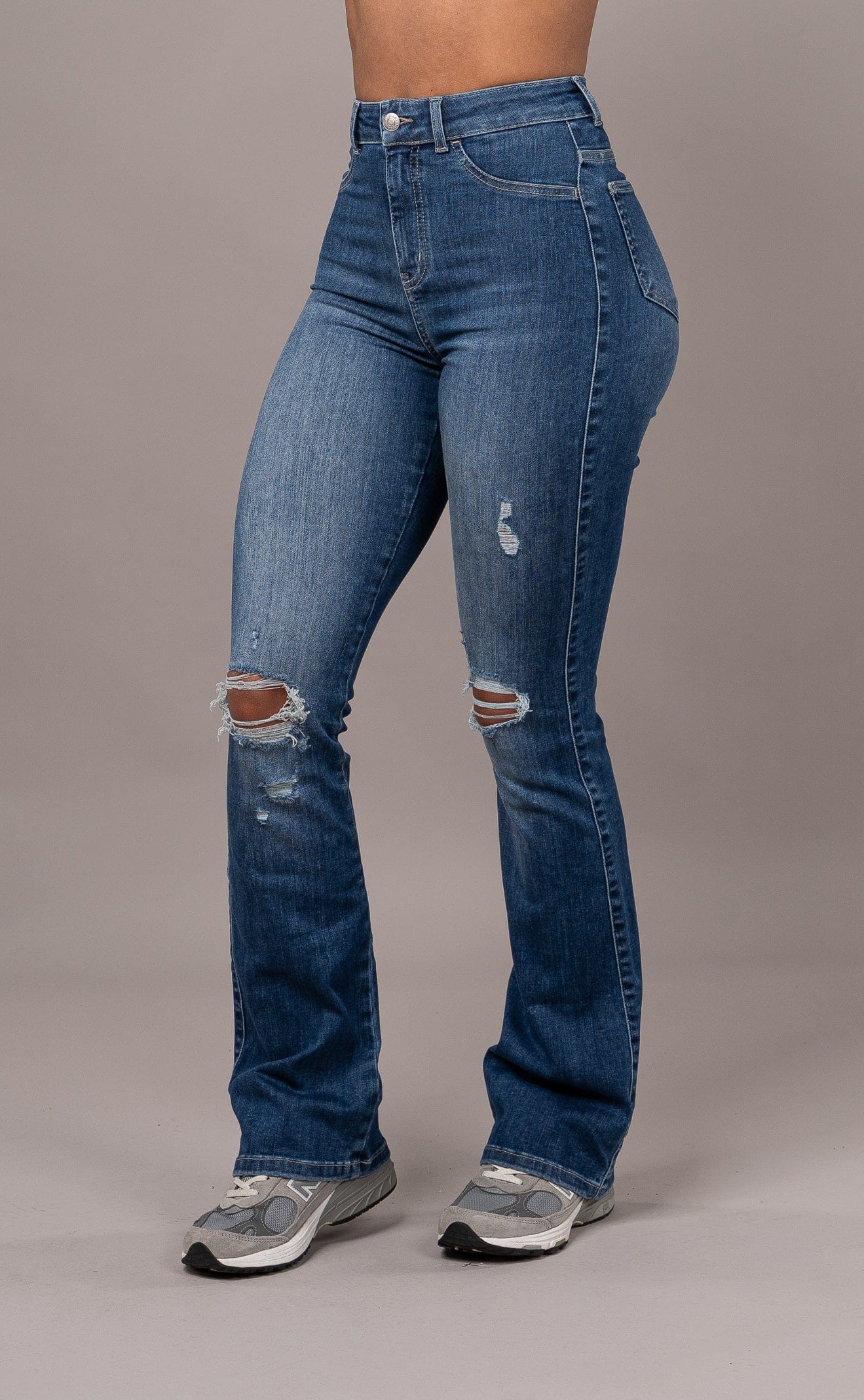 Womens Flared Ripped Fitjeans - Sapphire Blue