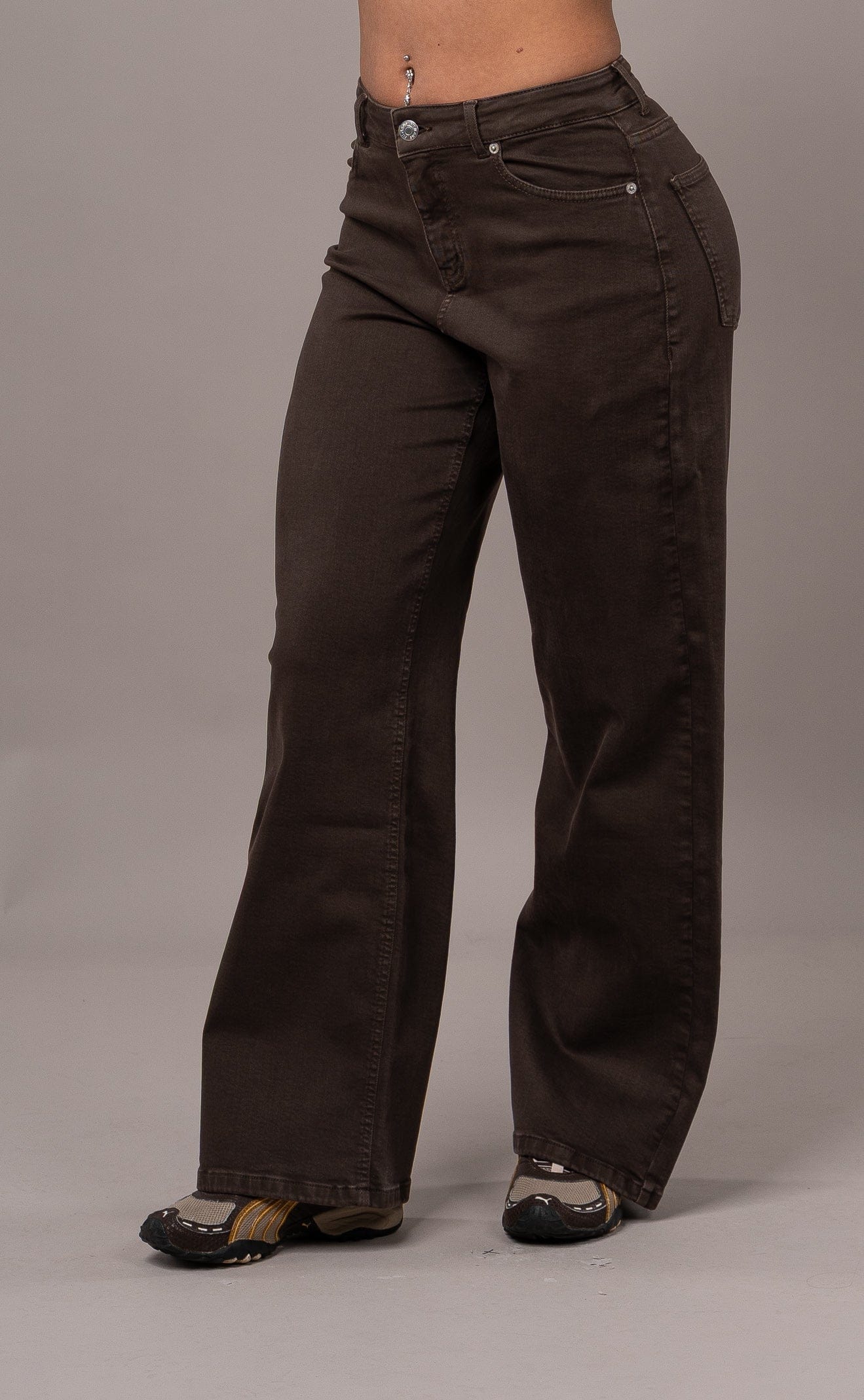 Womens Pastel Baggy Fitjeans - Dark Brown