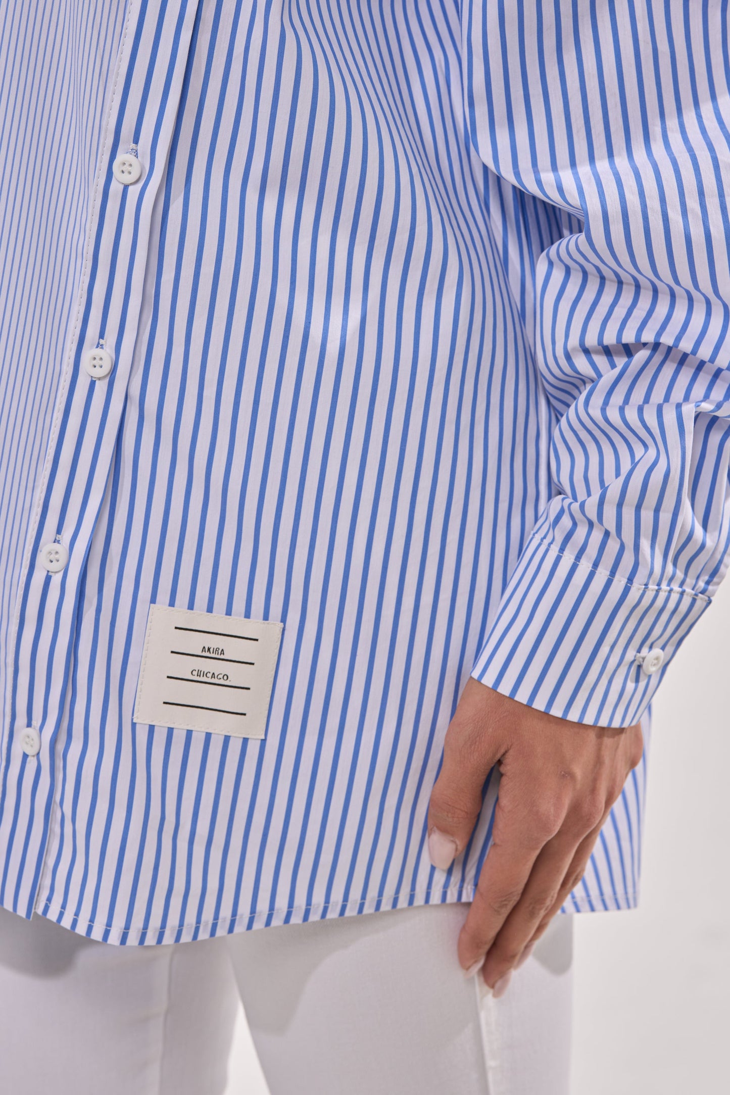 ALL OVER THE PLACE BLUE STRIPED BUTTON DOWN