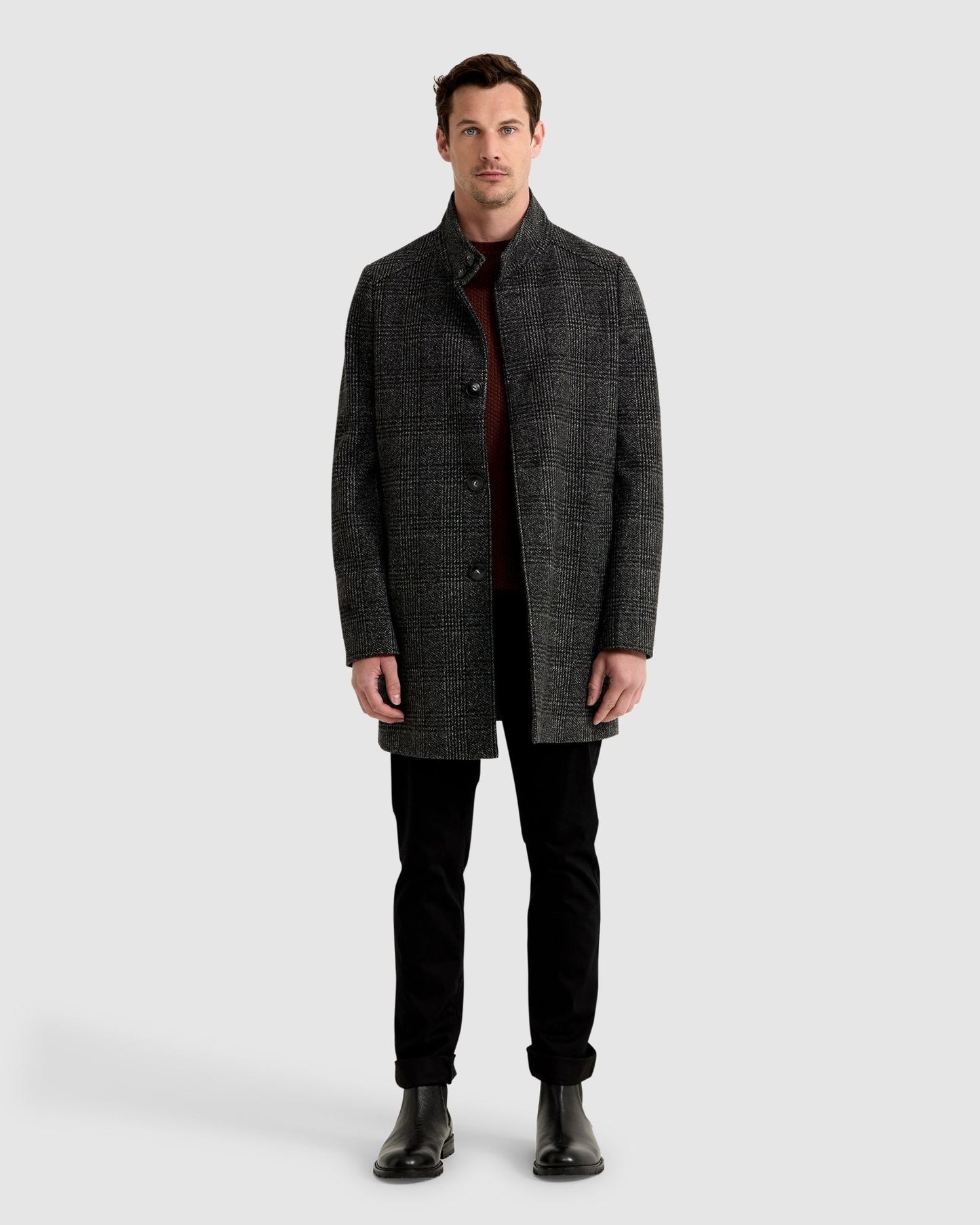 Dunbar Wool Rich Check Overcoat