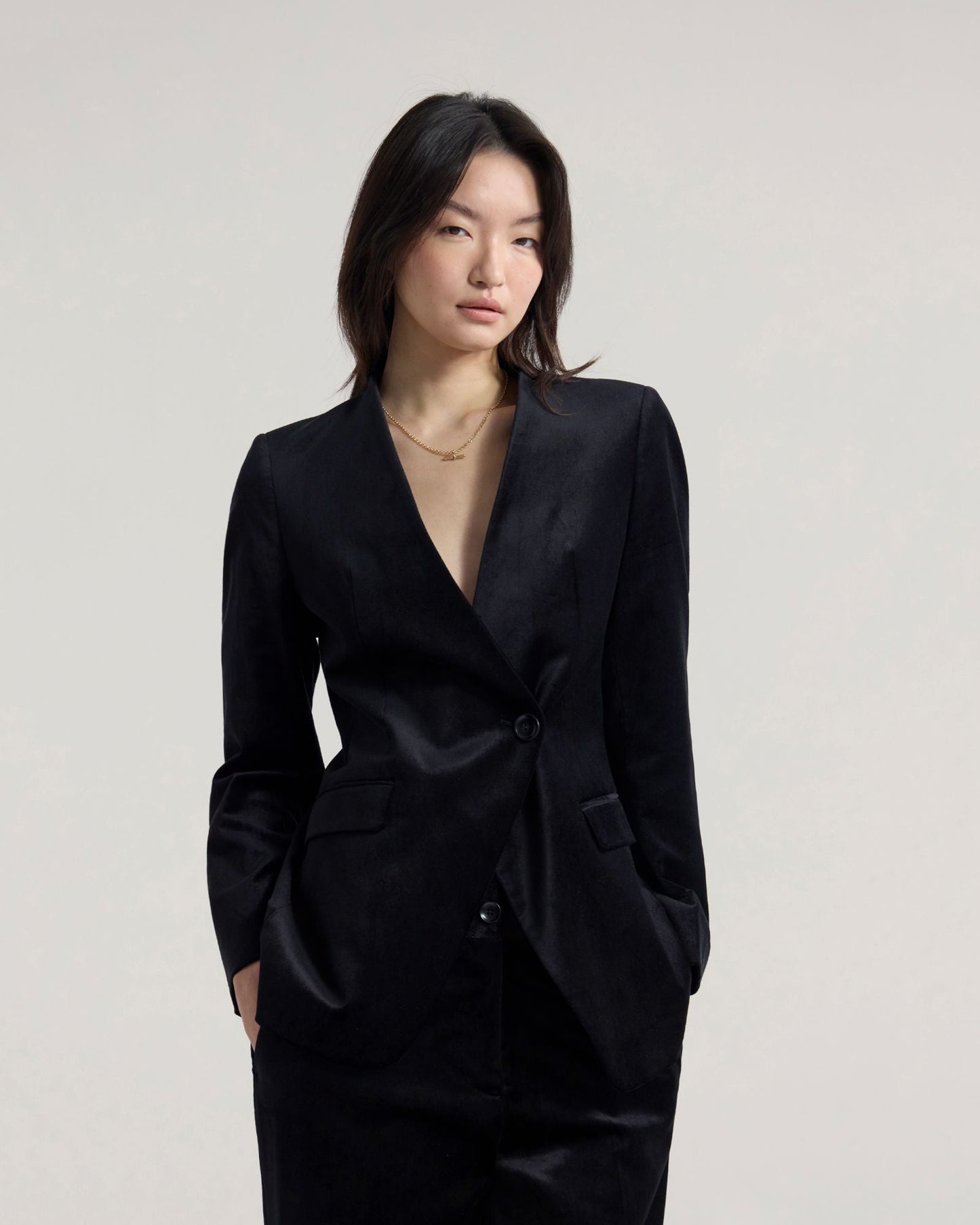Raffi Velvet Collarless Blazer