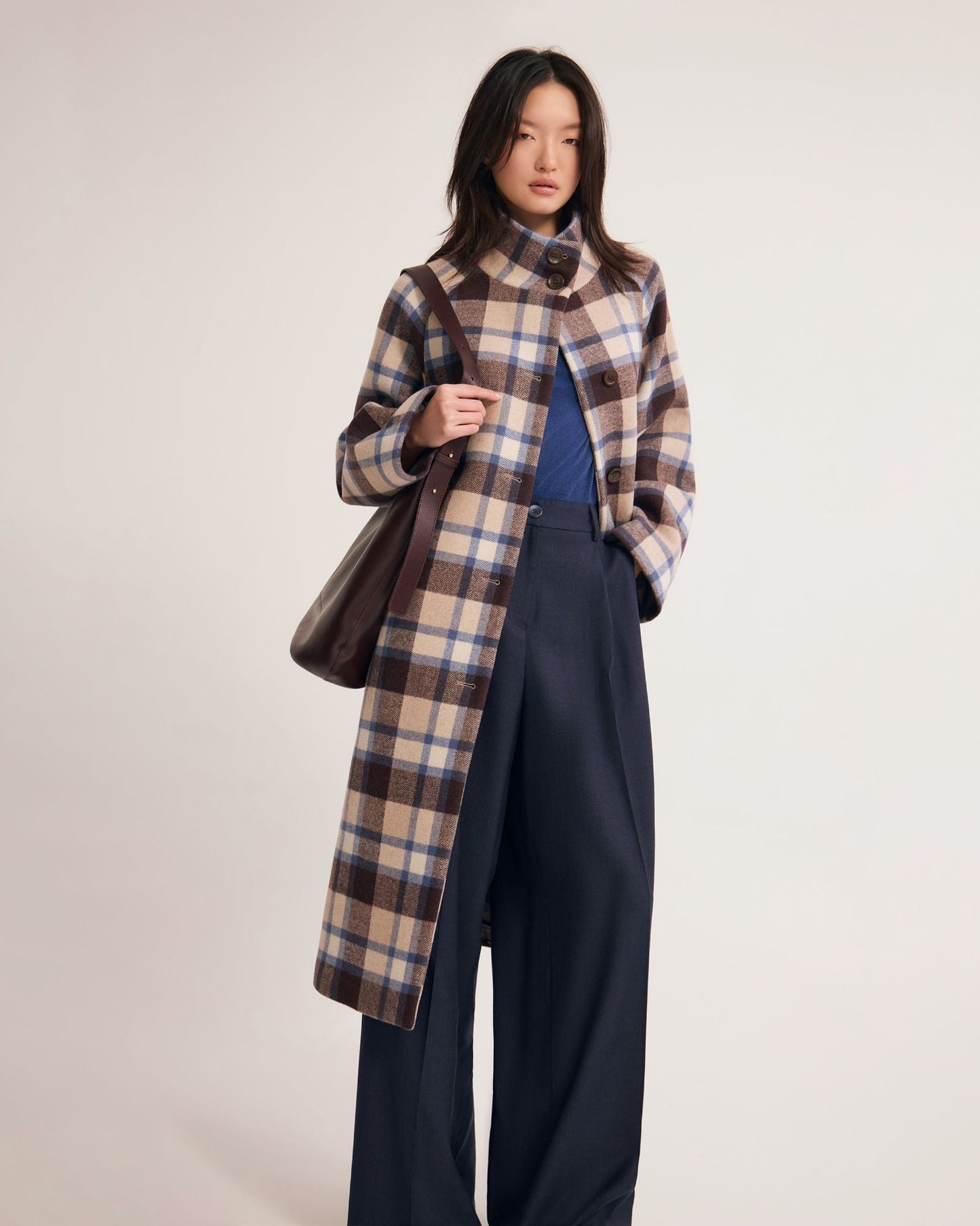 Edi Checked Funnel Collar Coat