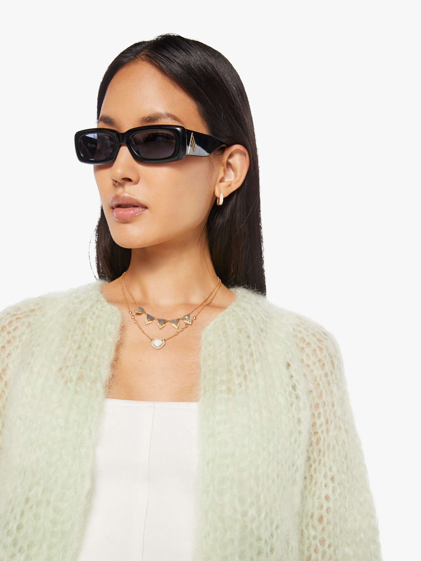 Maiami Mohair Puffy Sleeve Small Cardigan - Water Green