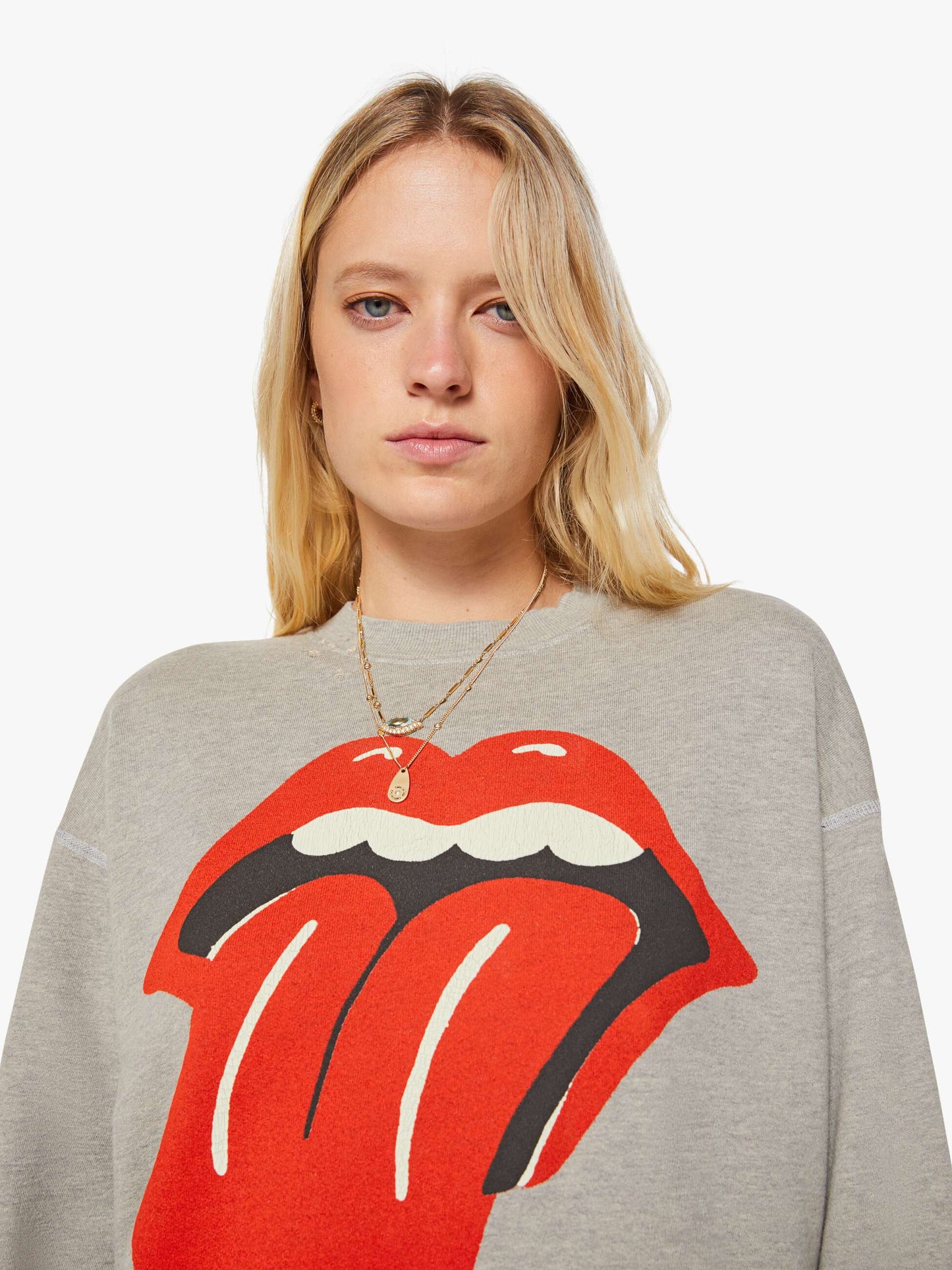 MadeWorn Rolling Stones Destroyed Sweatshirt - Heather Grey
