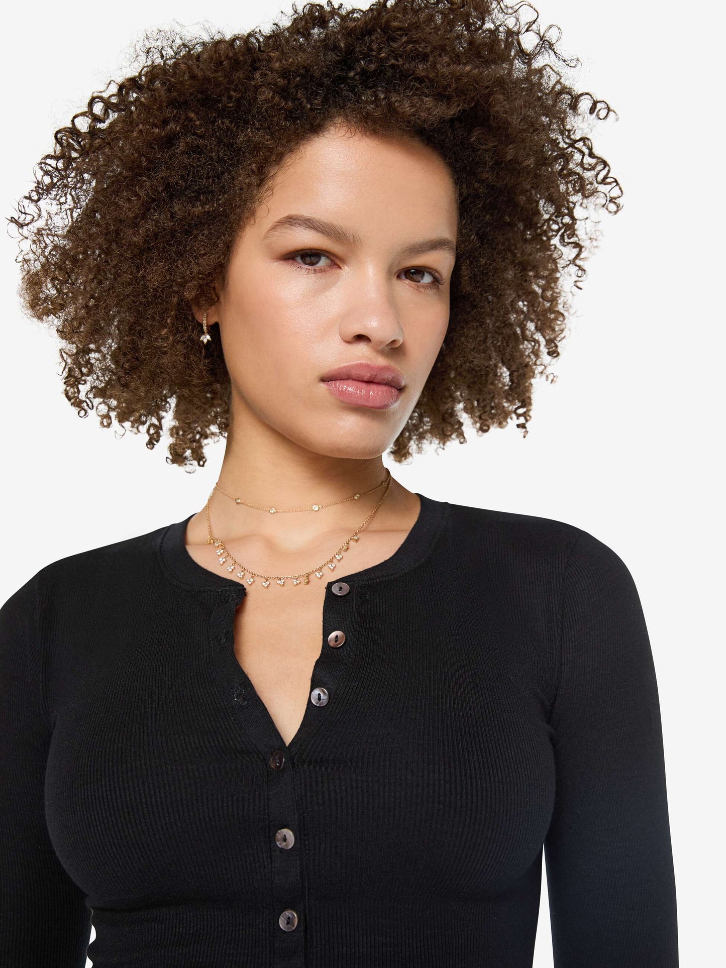 Eterne Long Sleeve Henley Top - Black