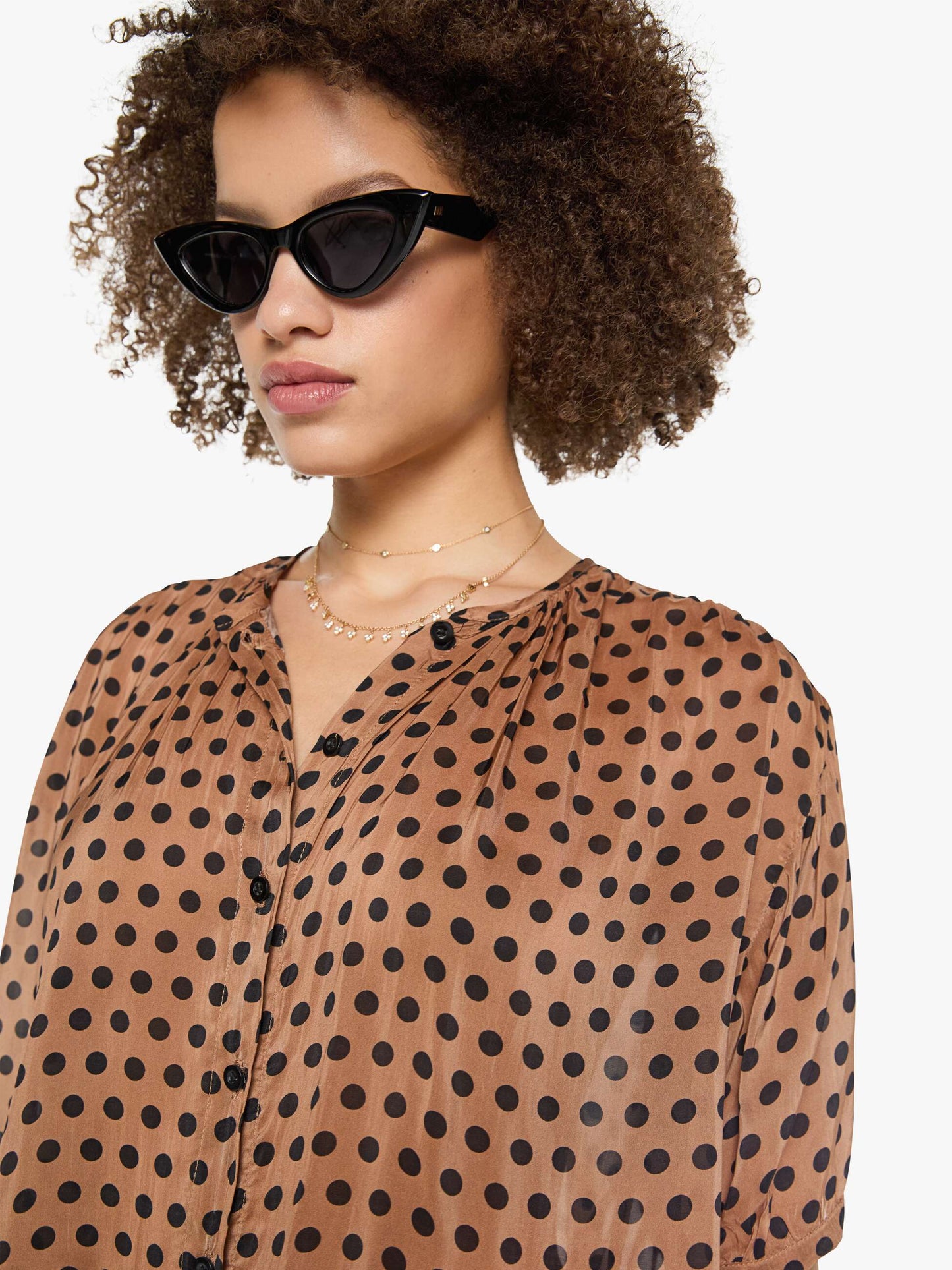 Natalie Martin Violet Top - Grande Polka Dot Black & Tan