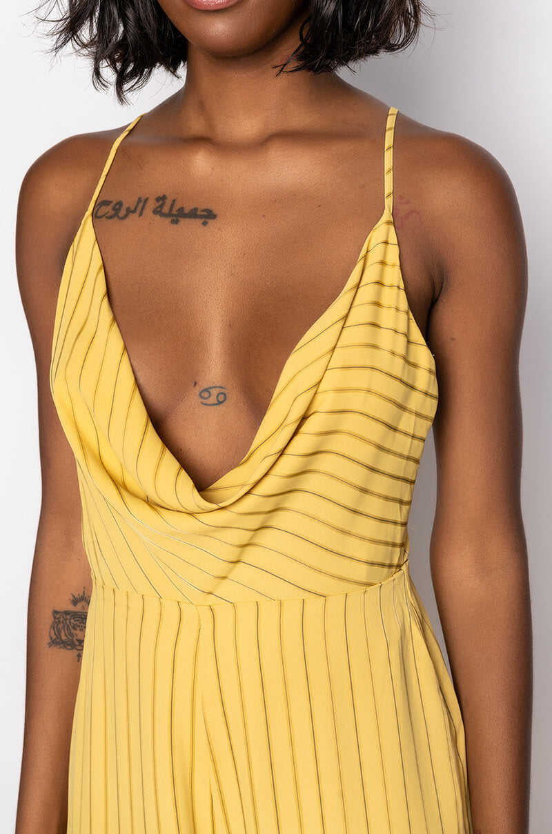 ALL IN STRIPES COWL NECK JUMPSUIT