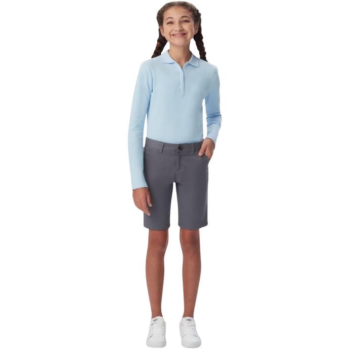 French Toast Girls' Adjustable Waist Twill Bermuda Shorts Grey