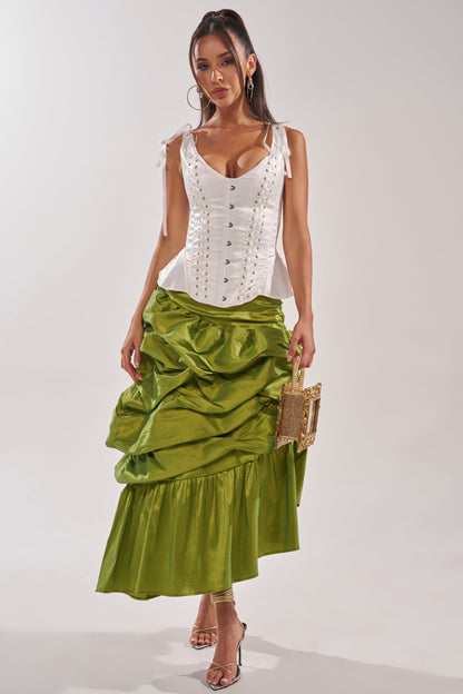 ALL OVER THE PLACE MIDI SKIRT