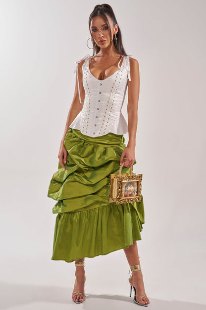 ALL OVER THE PLACE MIDI SKIRT