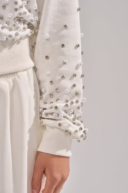 ALL IN WHITE RHINESTONE ZIP UP SWEATSHIRT