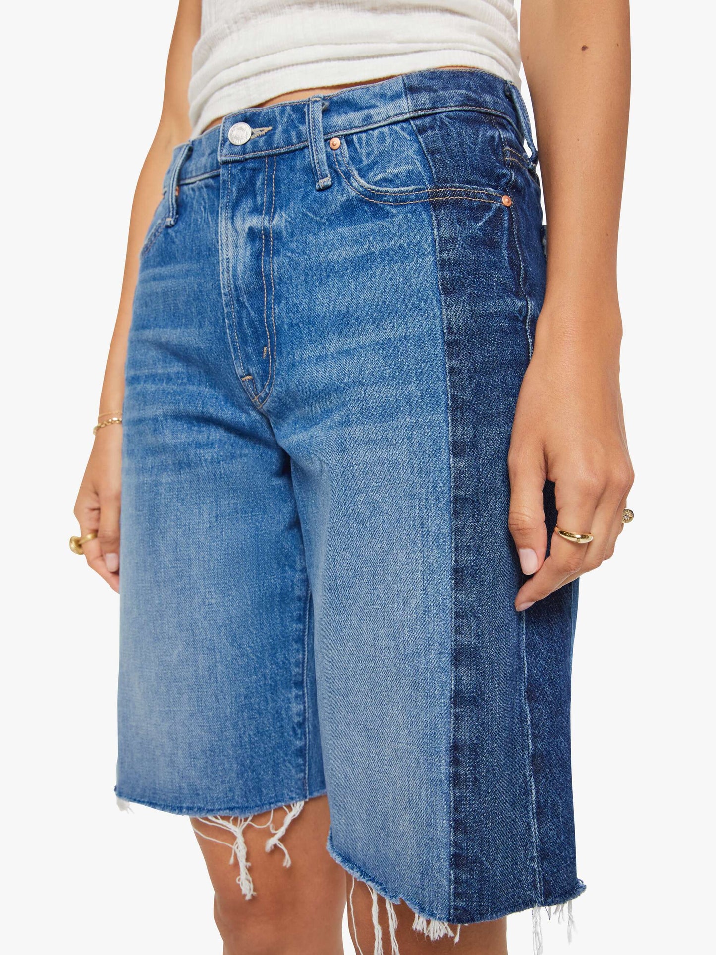 The Mid Rise Maven Bermuda Fray - Double Stacked