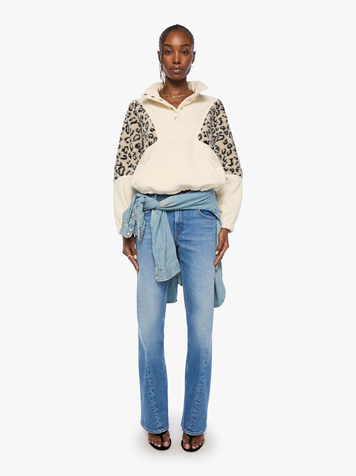 The Funnel Neck Drop Inset - Cream And White