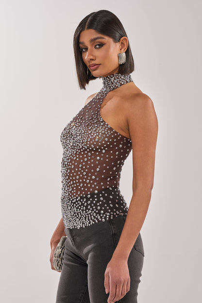 ALL YEAR ROUND SHEER RHINESTONE TOP