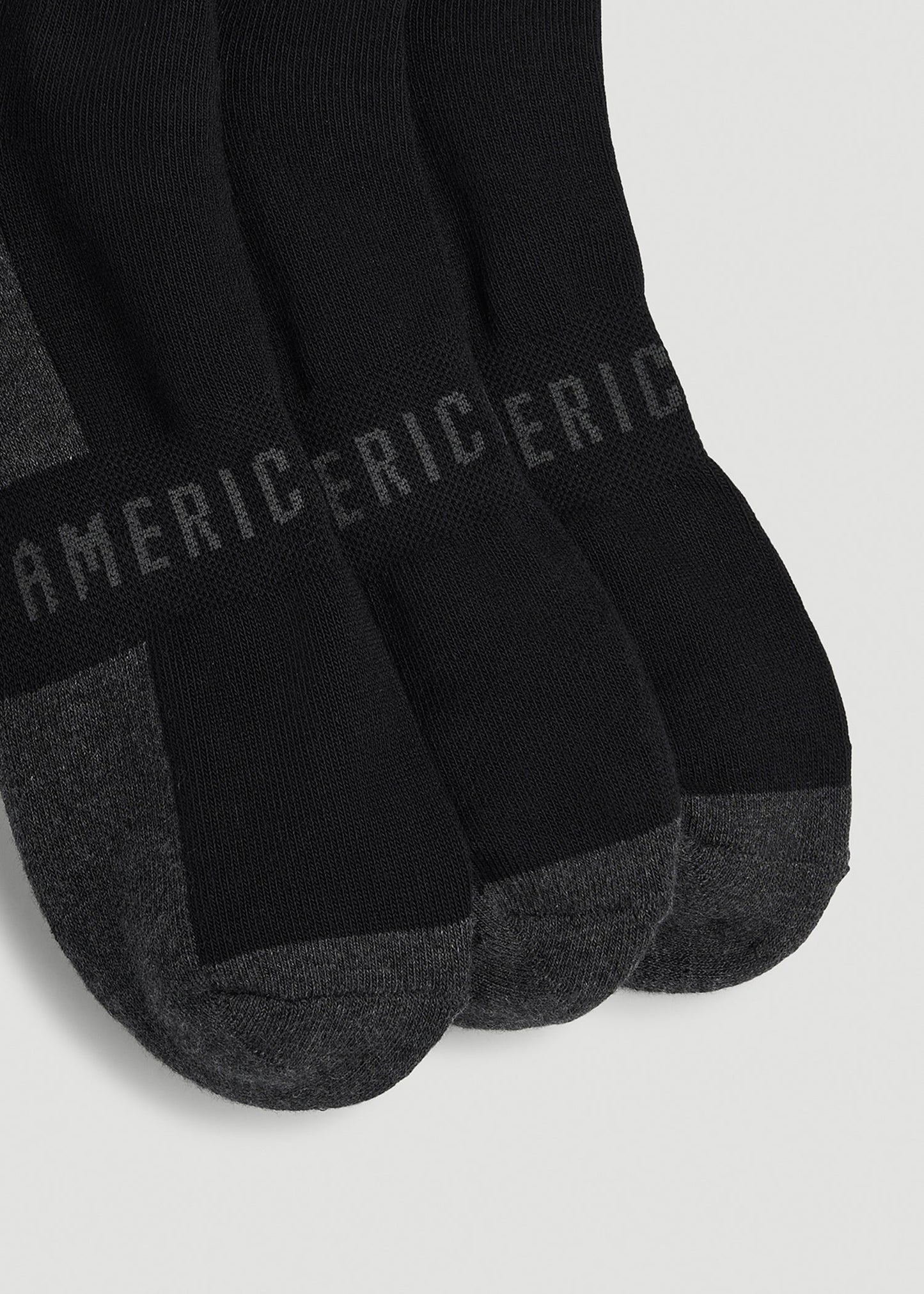 3-Pack Quarter Socks for Tall Men in Black with Grey