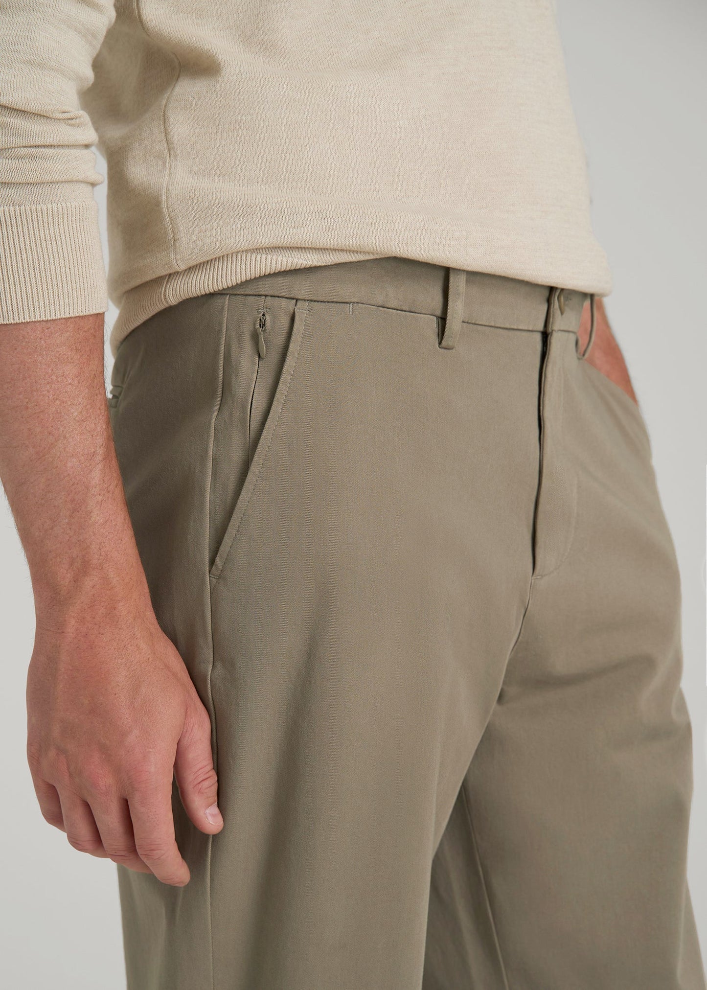 4-Way Stretch Commuter Straight Chino Pants for Tall Men in Dusty Khaki