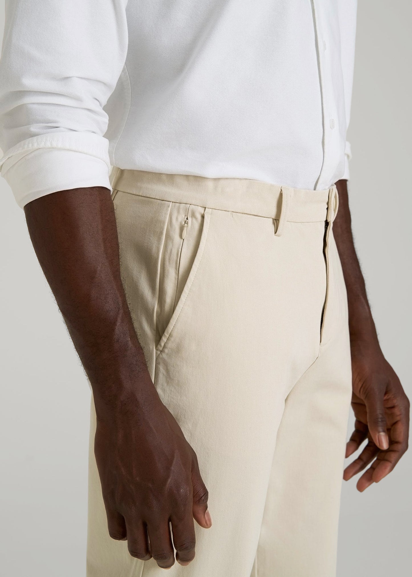 4 Way Stretch Commuter STRAIGHT Leg Chino Pants for Tall Men in Light Stone