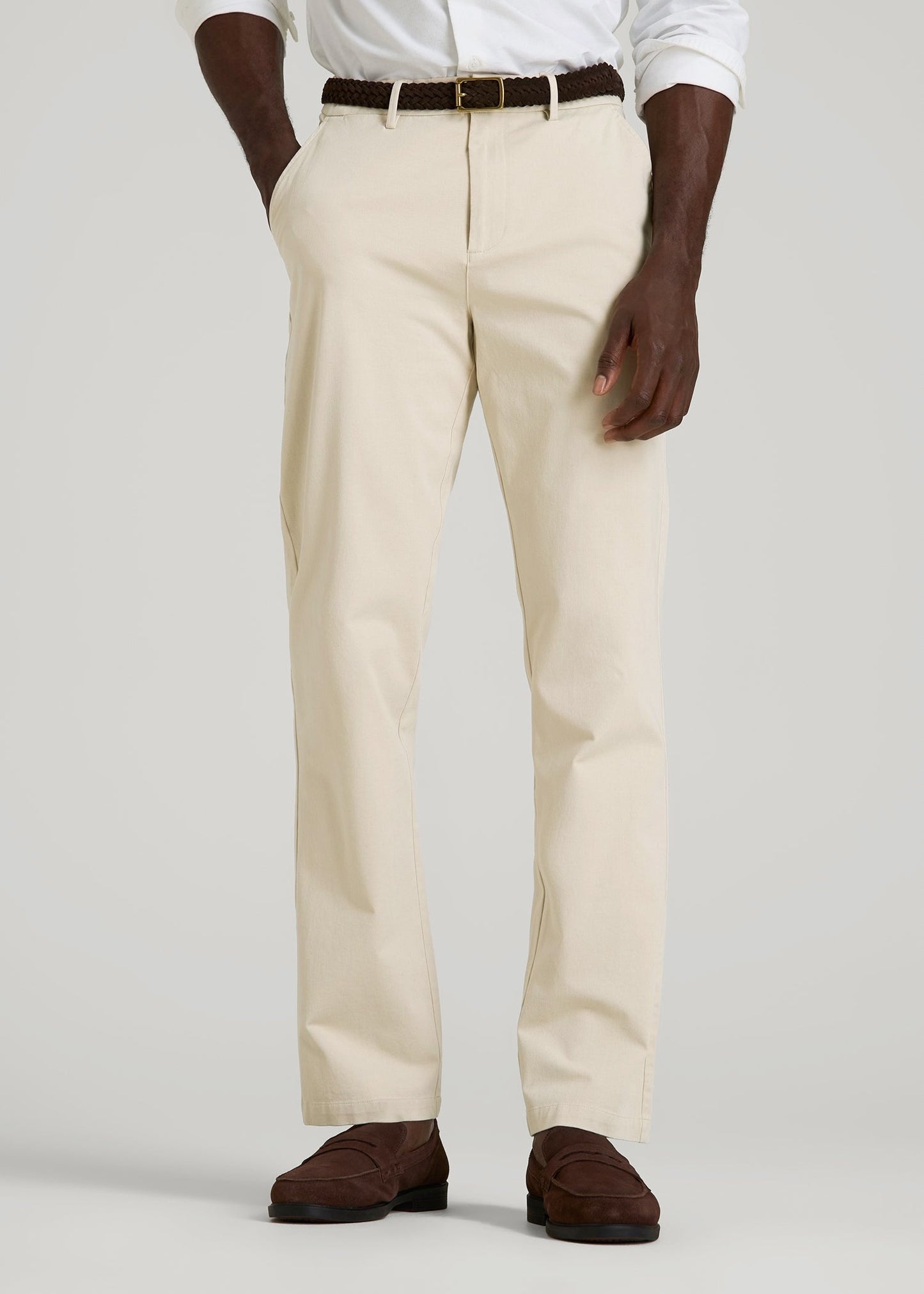 4 Way Stretch Commuter STRAIGHT Leg Chino Pants for Tall Men in Light Stone