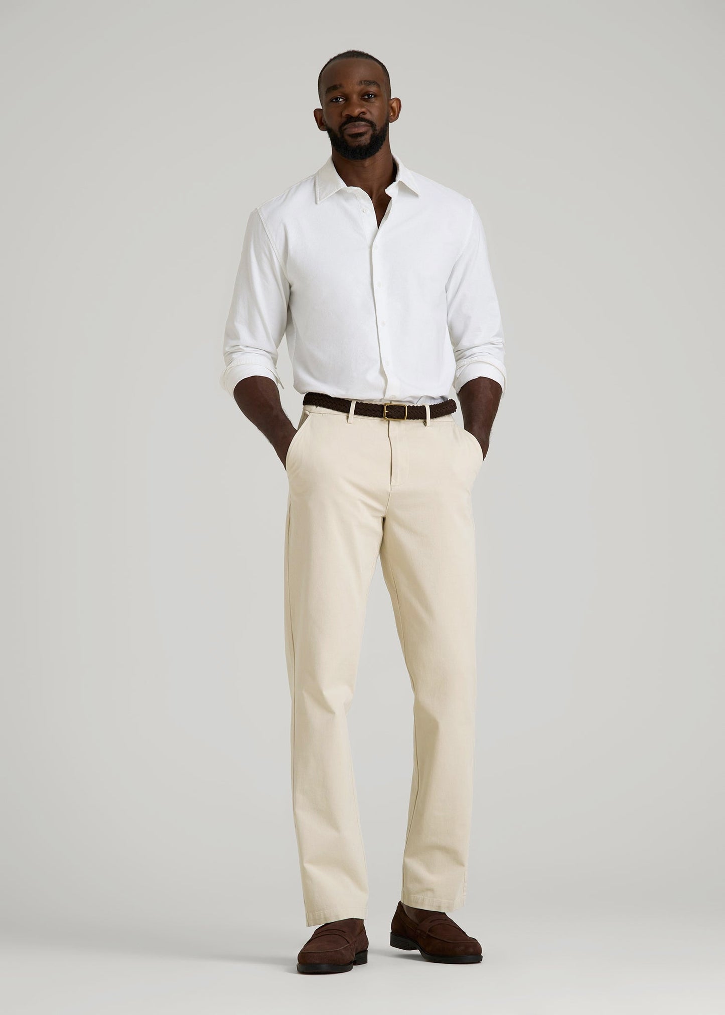 4 Way Stretch Commuter STRAIGHT Leg Chino Pants for Tall Men in Light Stone