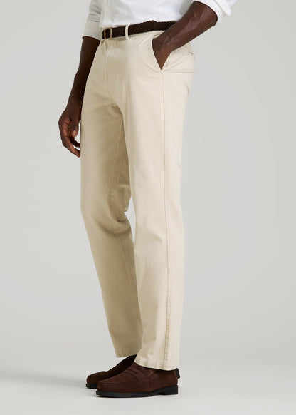 4 Way Stretch Commuter STRAIGHT Leg Chino Pants for Tall Men in Light Stone