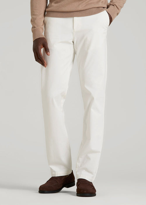 4 Way Stretch Commuter TAPERED Chino Pants for Tall Men in White Alyssum