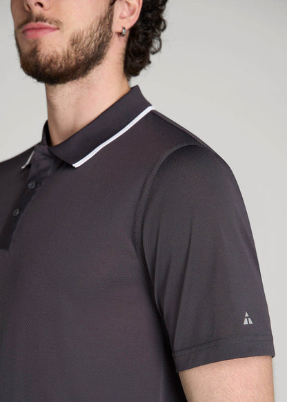 A.T. Performance Tipped Golf Polo for Tall Men in Charcoal