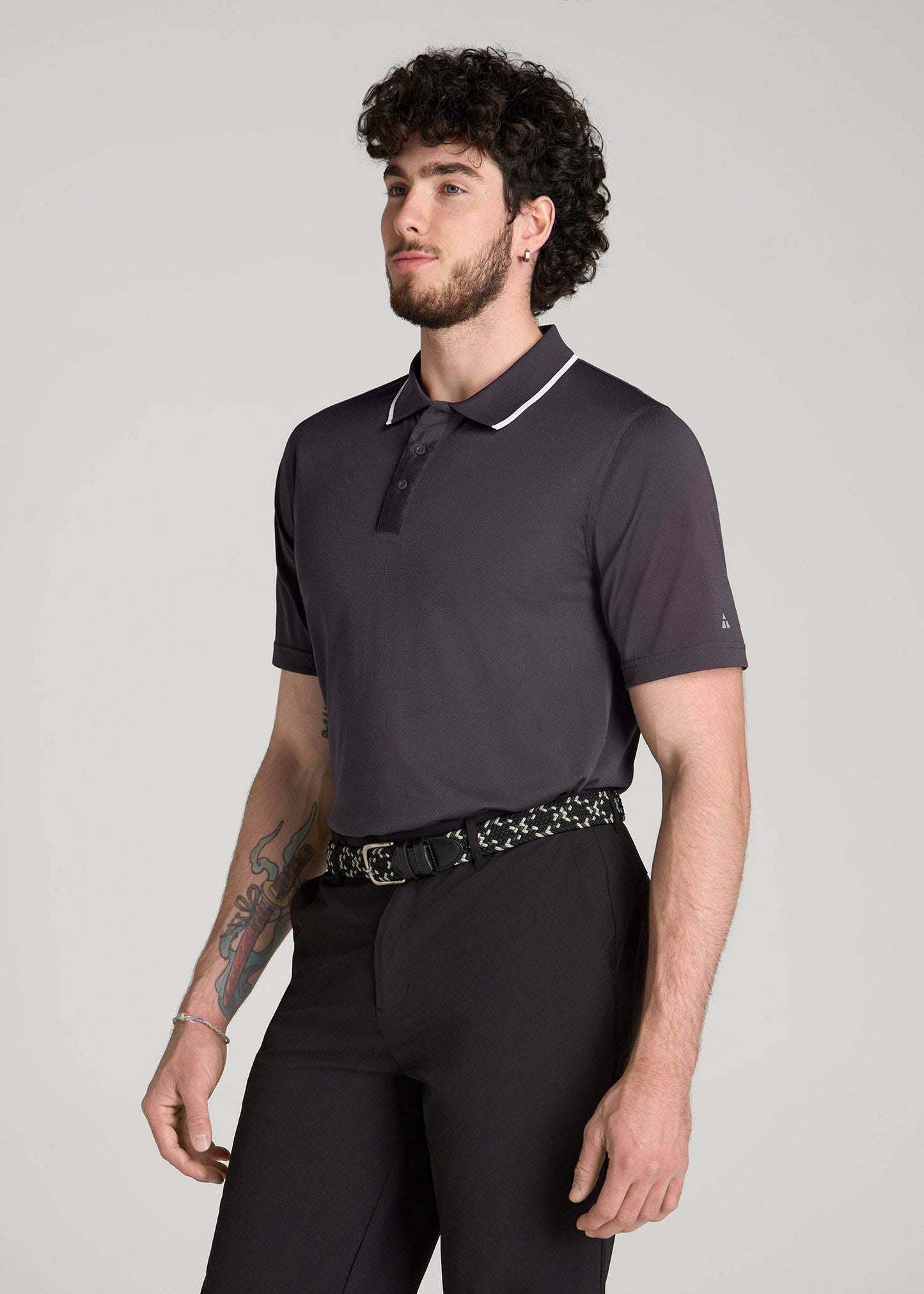 A.T. Performance Tipped Golf Polo for Tall Men in Charcoal