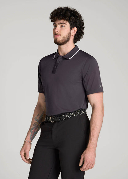 A.T. Performance Tipped Golf Polo for Tall Men in Charcoal