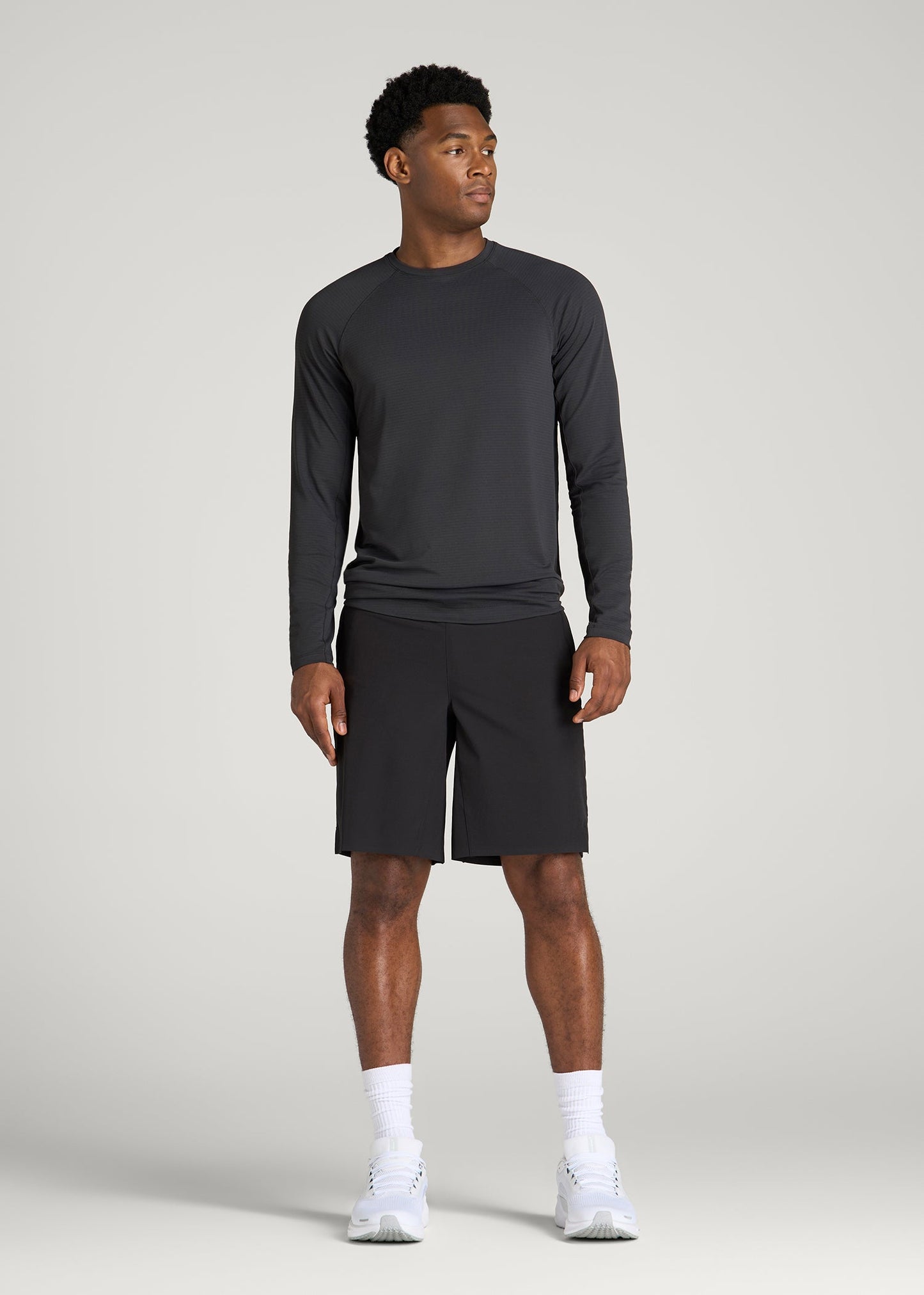 Air Knit Long Sleeves Performance Tshirt for Tall Men in Mid Grey