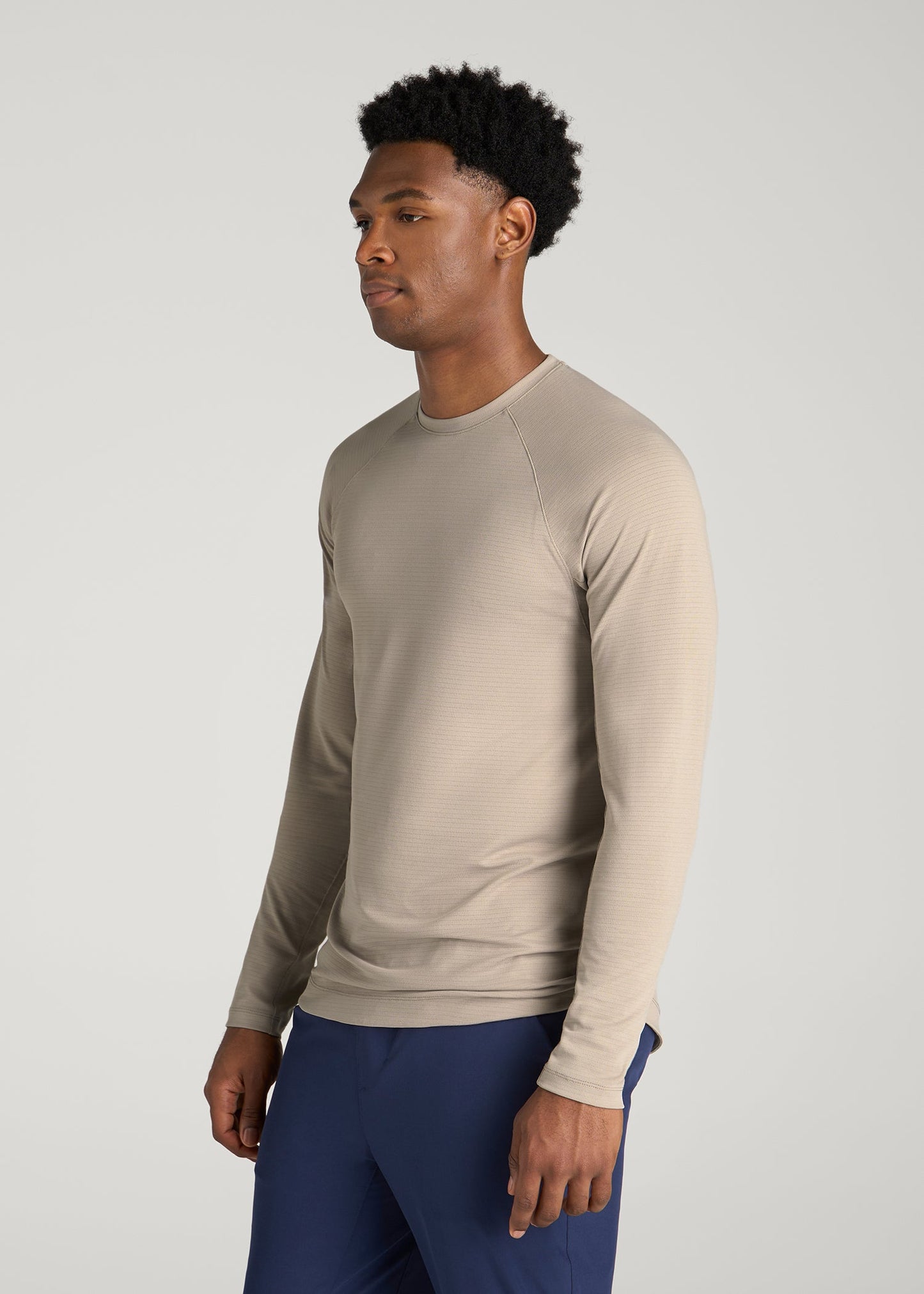 Air Knit Long Sleeves Performance Tshirt for Tall Men in Simply Taupe