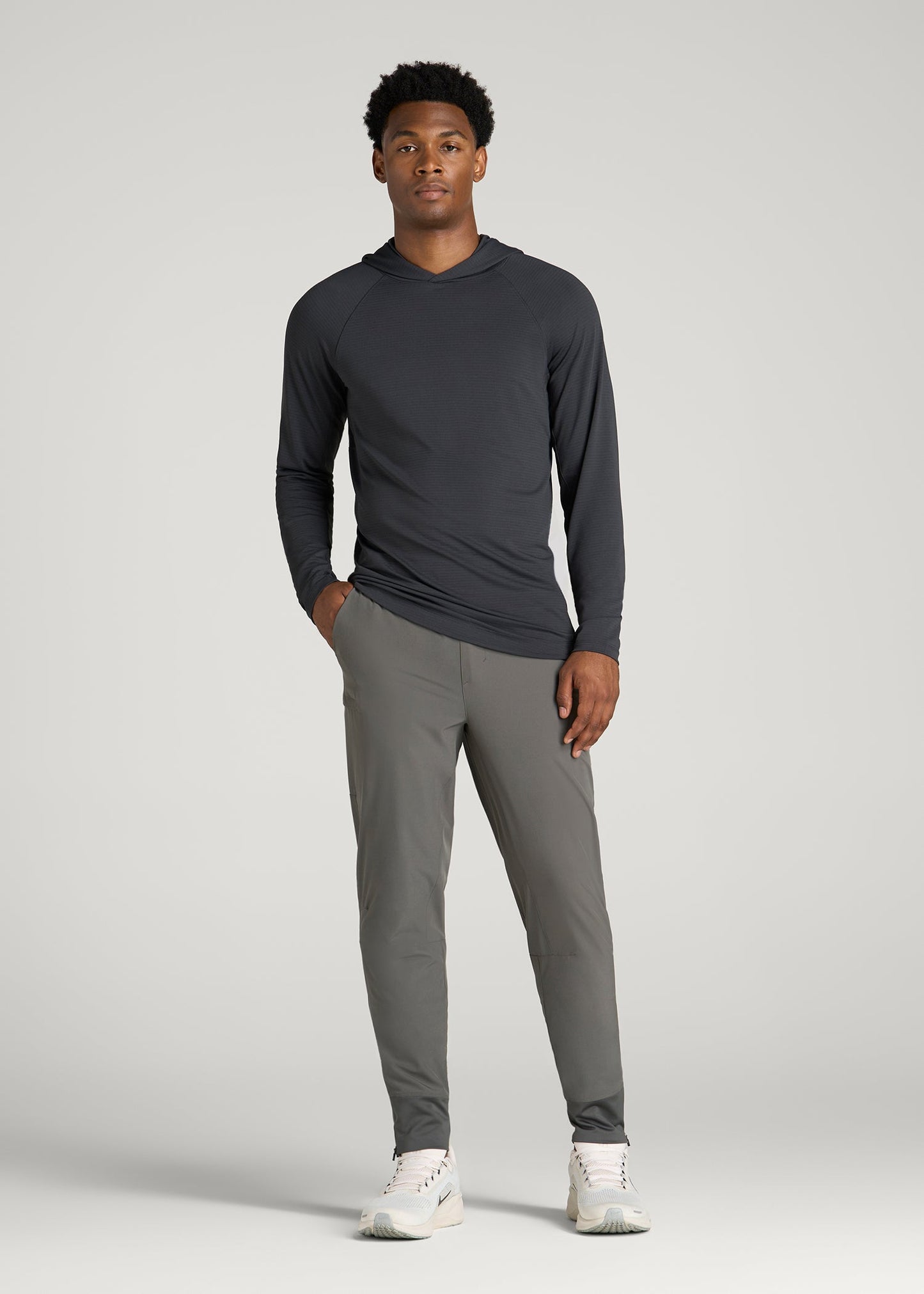 Air Knit Performance Hoodie for Tall Men in Mid Grey
