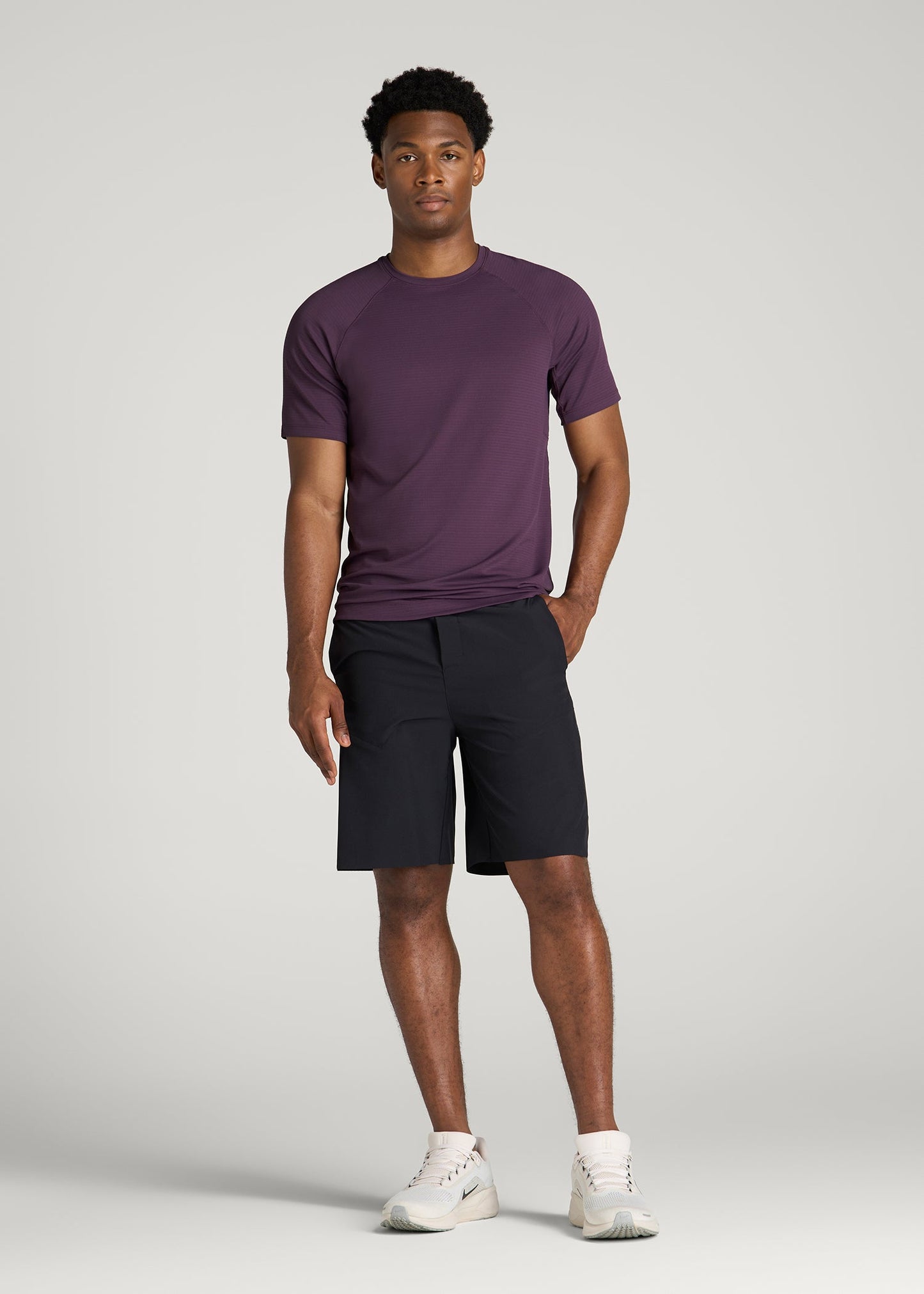 Air Knit Short Sleeves Performance Tshirt for Tall Men in Aubergine