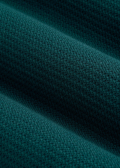 Braided Knit Short Sleeve Polo Cardigan for Tall Men in Deep Teal