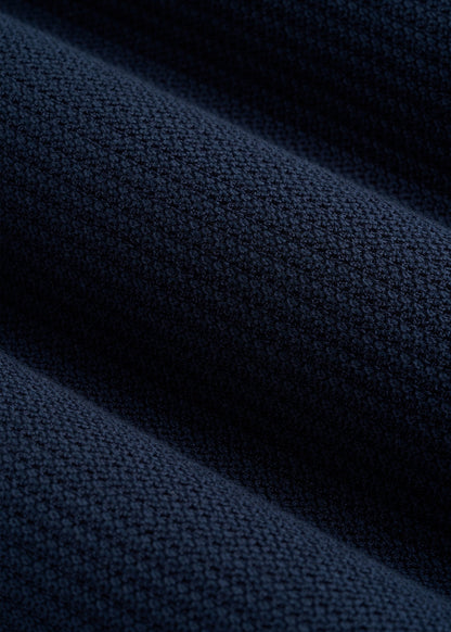 Braided Knit Short Sleeve Polo Cardigan for Tall Men in Navy Blue