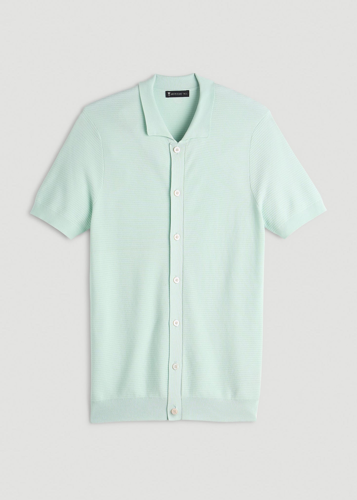Braided Knit Short Sleeve Polo Cardigan for Tall Men in Opal Blue