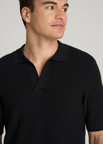 Braided Knit Sweater Polo for Tall Men in Black