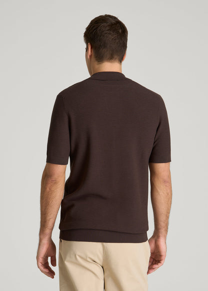 Braided Knit Sweater Polo for Tall Men in Espresso