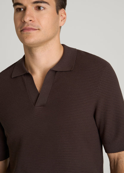 Braided Knit Sweater Polo for Tall Men in Espresso