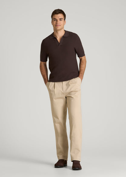 Braided Knit Sweater Polo for Tall Men in Espresso