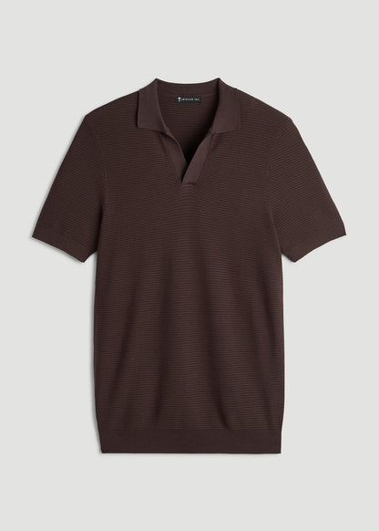 Braided Knit Sweater Polo for Tall Men in Espresso