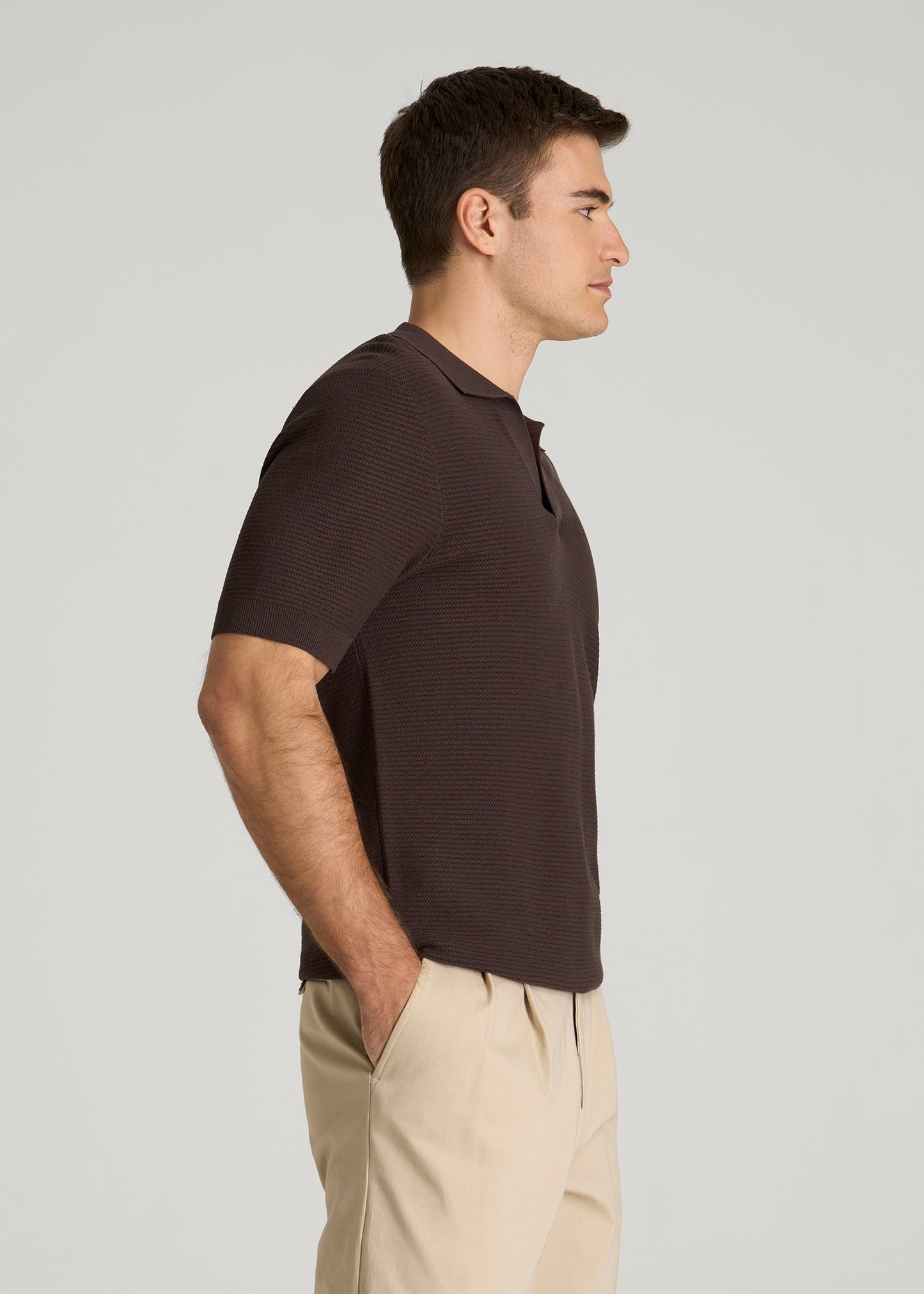 Braided Knit Sweater Polo for Tall Men in Espresso