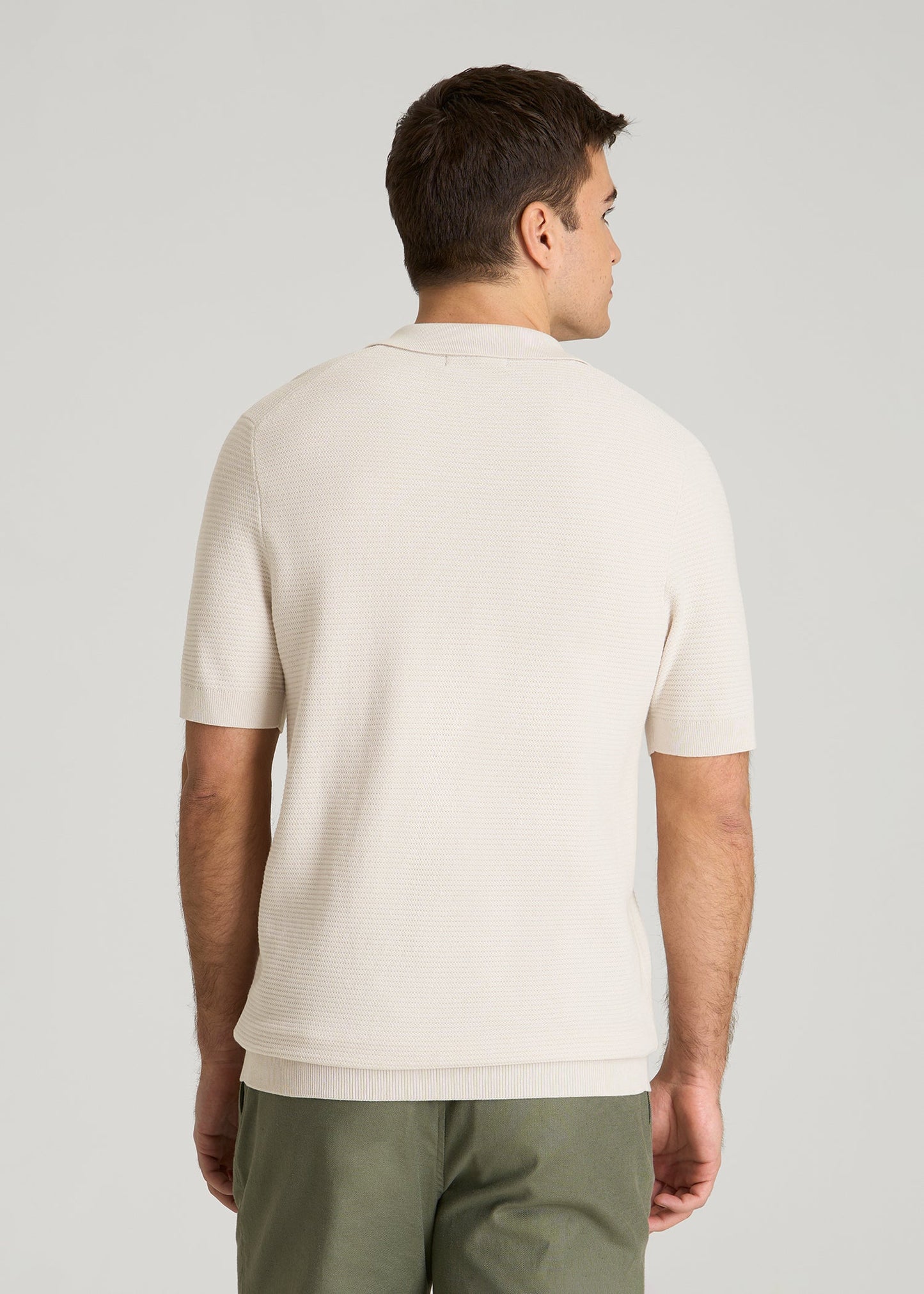 Braided Knit Sweater Polo for Tall Men in White Sand