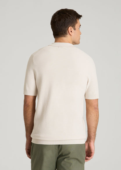 Braided Knit Sweater Polo for Tall Men in White Sand