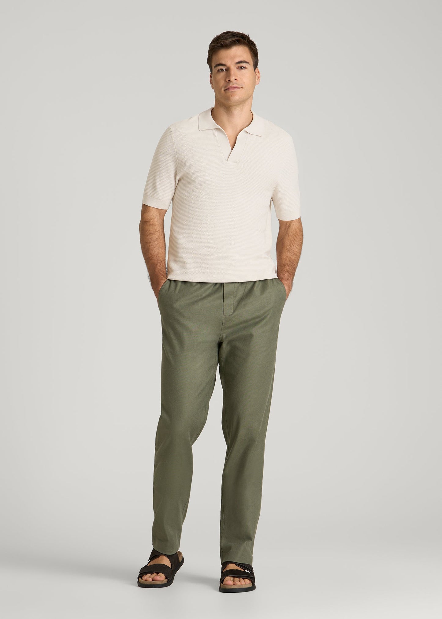Braided Knit Sweater Polo for Tall Men in White Sand