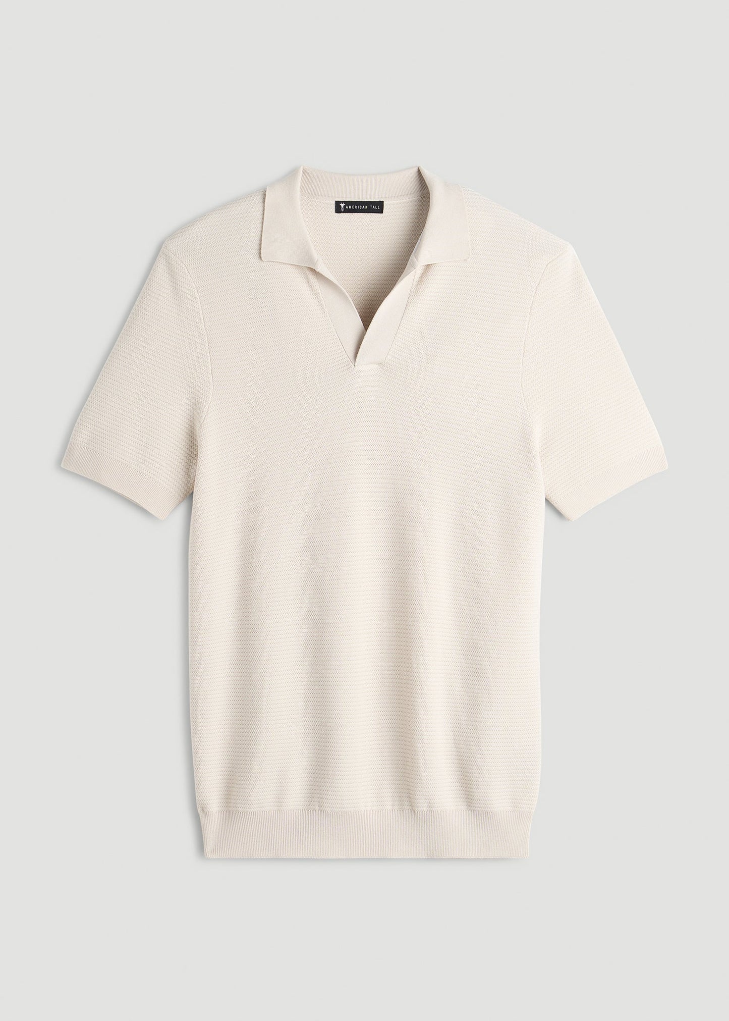 Braided Knit Sweater Polo for Tall Men in White Sand