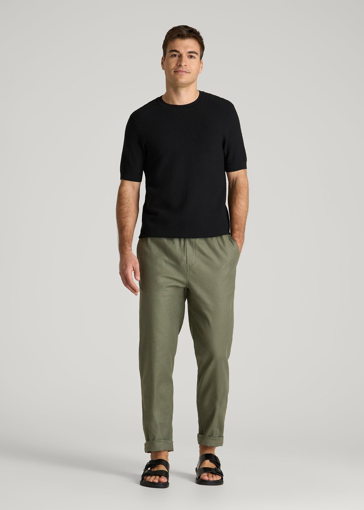 Braided Knit T-Shirt for Tall Men in Black