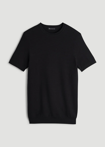 Braided Knit T-Shirt for Tall Men in Black